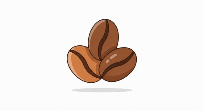 Three Roasted Coffee Beans Isolated on White Background.