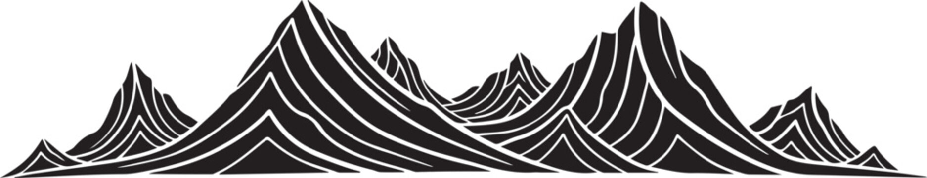 Black mountain range landscape, abstract vector illustration, modern minimalist design, monochrome graphic element