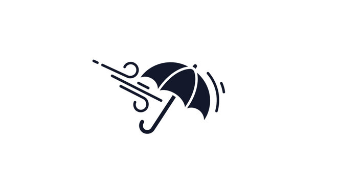 Black Windy Umbrella Icon Symbol.