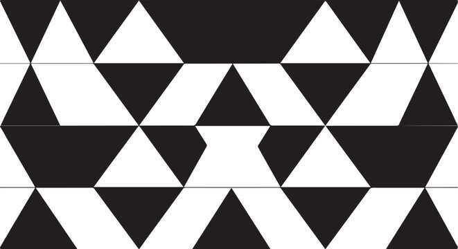 Geometric triangle pattern, black and white shapes, abstract background, seamless design