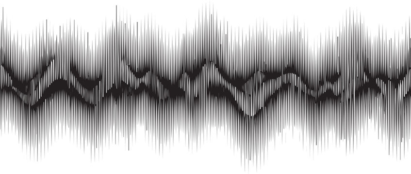 Sound wave, audio waveform, black gradient effect, vector illustration, music visualization