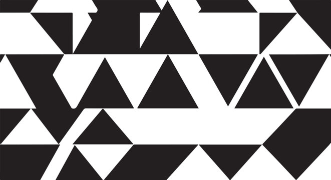 Geometric triangle pattern, black and white shapes, abstract background, vector design element