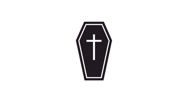 Coffin with white cross symbol.