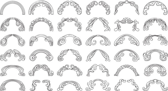 Vintage Decorative Baroque Arch and Swirl Ornament Icon Set