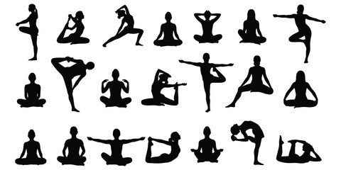 Obraz premium Yoga silhouettes a collection of diverse poses for wellness and mindfulness