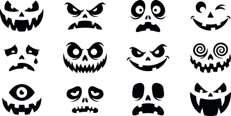 Fototapeta premium Halloween Monster Face Mega Set Spooky Jack O Lantern Silhouettes