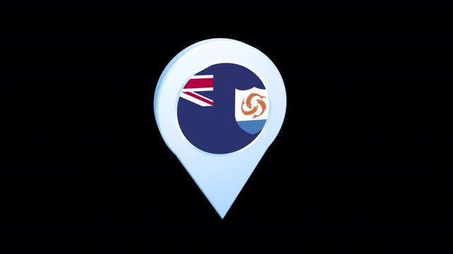 Anguilla Flag Location Pin Icon 3D Map Marker, Alpha Channel Included