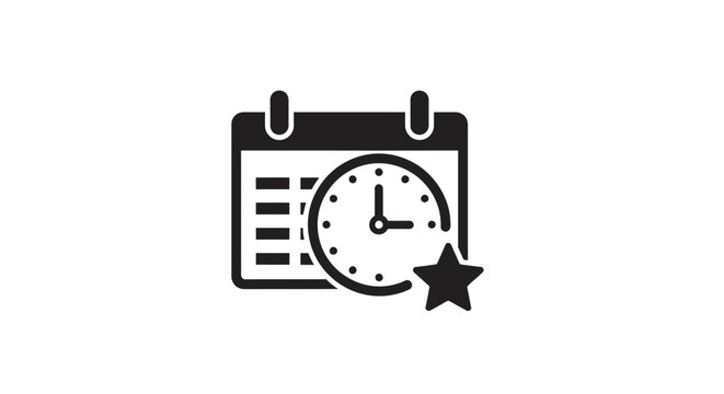 Calendar Icon With Clock Star.
