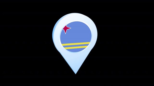 Aruba Flag Location Pin Icon 3D Map Marker, Alpha Channel Included