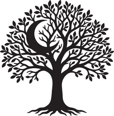 Obraz premium Maple Tree with Leaves Silhouette, Summer Nature Vector, Park Landscape Graphic, Tree Logo