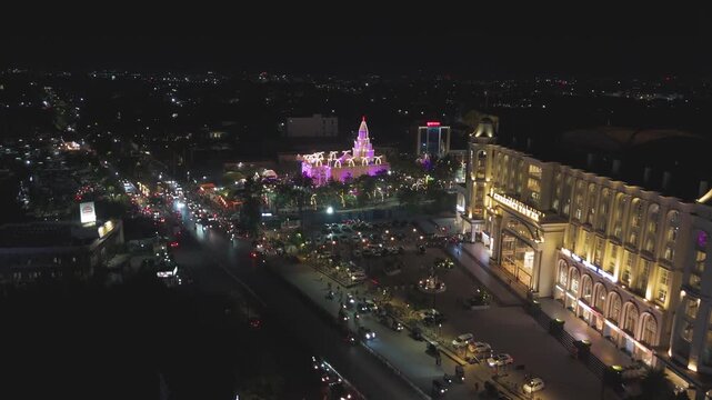 Raipur city night aerial view, illuminated street and traffic Raipur, night cityscape Raipur India, urban skyline Raipur night stock video.