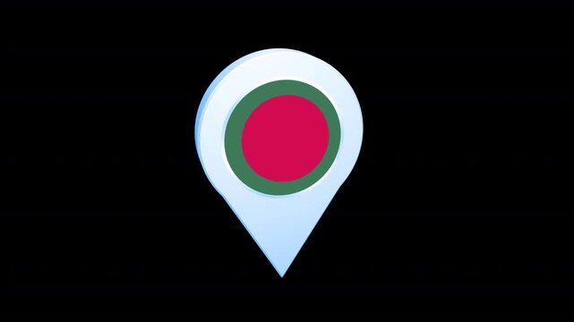 Bangladesh Flag Location Pin Icon 3D Map Marker, Alpha Channel Included