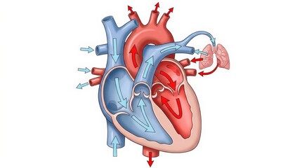 Fototapeta premium Detailed Diagram of Human Heart Circulation Process Showing Blood Flow Pathways and Structure