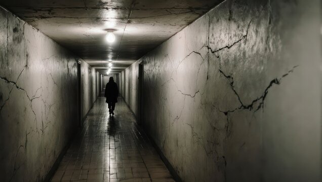 Silhouette in a Dark Tunnel - A Journey into the Unknown.