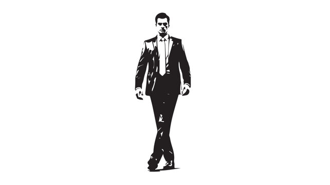 Stylish man in a suit walking confidently with sunglasses on