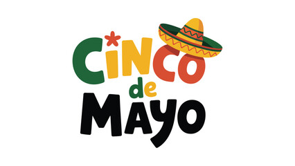 Cinco De Mayo playful typography design with sombrero hat festive mexican celebration cartoon style vector illustration isolated © Icons Queen