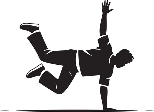 Black silhouette of male breakdancer, bboy performing street dance, hip hop culture vector illustration