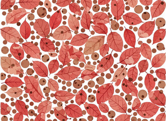 Red Leaves and Brown Acorns on White Background Pattern © Yusra