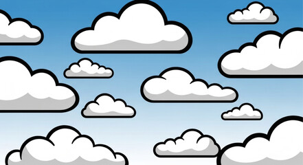 Obraz premium Cartoon Clouds Floating in a Blue Sky Illustration.