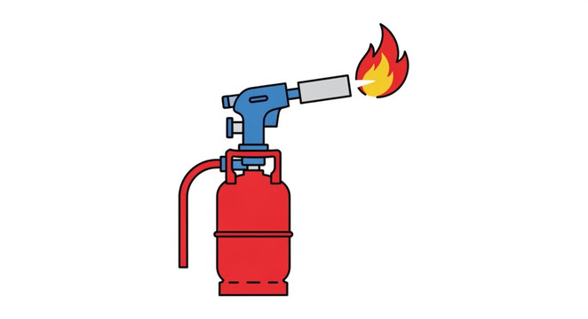Cartoon Blowtorch Ignited with Orange Flame on White Background.