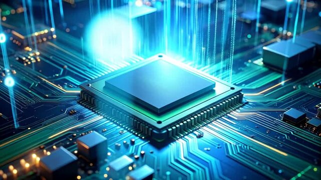 Futuristic Microchip: Data Flow and Processing Power Visualization