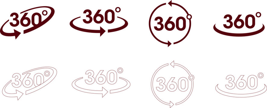 360 Degree Rotation Arrow Icon Set Maroon Line Vector Illustration