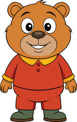 Obraz premium Cute and friendly cartoon bear character wearing red pajamas vector illustration.