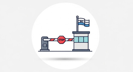 Obraz premium Border Crossing Security Checkpoint with Flag and Barrier.