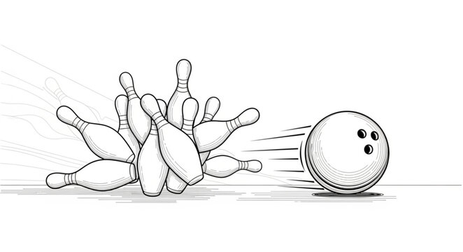 Bowling Strike - Ball Hitting Pins in a Dynamic Sketch.