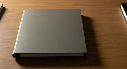 Fototapeta premium A silver laptop sits on a wooden desk indoors.