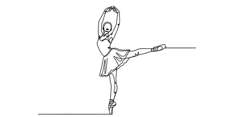 A single continuous line drawing of a graceful ballerina performing a classic ballet dance move © BipulChandra