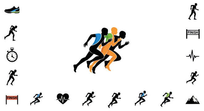 Runners Sprinting to Finish Line: Diverse Athletes Competing in Race