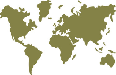 Obraz premium Olive Green World Map Silhouette Flat Style Vector Illustration