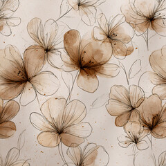 Fototapeta premium Sketchy floral pattern with hand drawn flowers and imperfect lines showcasing organic shapes and handmade artistic texture in repeating composition