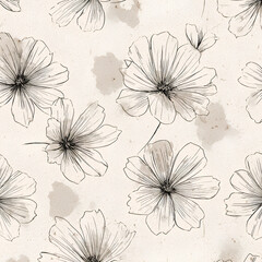 Fototapeta premium Sketchy floral pattern with hand drawn flowers and imperfect lines showcasing organic shapes and handmade artistic texture in repeating composition