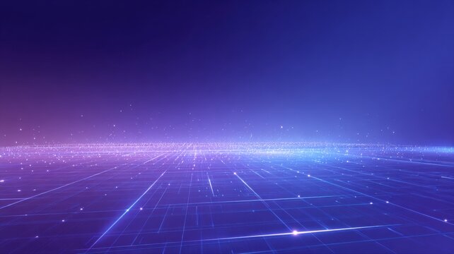 Abstract Futuristic Digital Network Grid with Glowing Particles on a Gradient Background