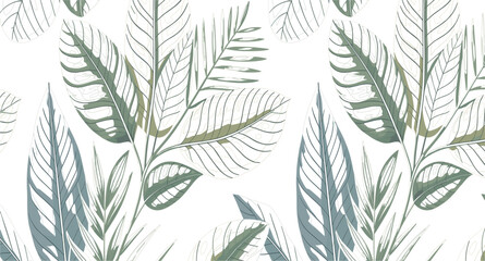 Fototapeta premium Elegant tropical leaf seamless pattern with exotic palm foliage and delicate botanical branches isolated vector illustration