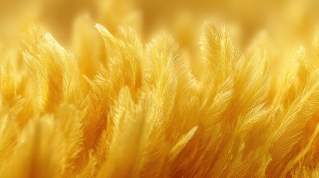 Extreme macro texture of soft yellow chick feathers, fluffy structure, warm tones, ultra soft light, high detail, clean background