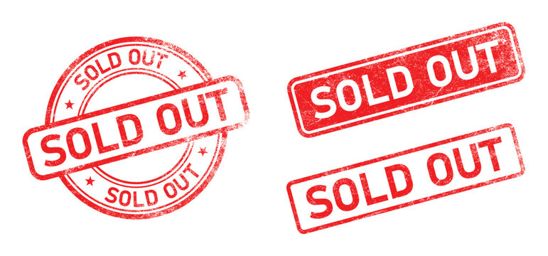 red sold out rubber stamp collection with grunge texture round and rectangular vector design