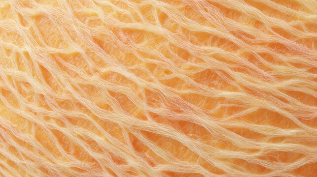 Hyper realistic melon flesh texture, soft juicy fibers, pastel orange tones, fresh moist surface, evenly lit, clean composition