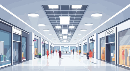 Modern Shopping Mall Interior with People and Storefronts - Wide Angle View © Andi