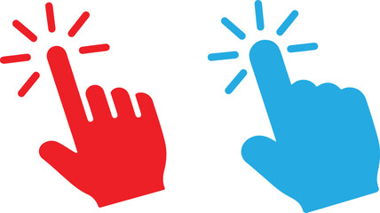 Fototapeta premium Colorful hand cursor icons with sunburst effects