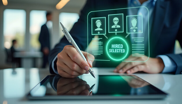 Business Professional Completes Hiring Process Using Digital Tools in Modern Office Setting During Daytime