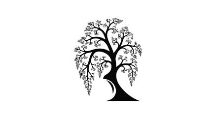 Obraz premium Tree silhouette shaped like a human head reflects the interconnected nature of biological growth and intellectual development through a stylized minimalist black and white art form.