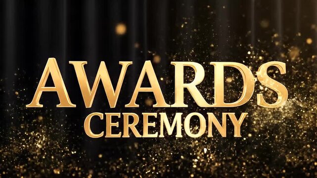Golden Awards Ceremony Title with Sparkle and Curtain Background