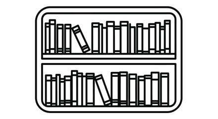 Obraz premium Simple line art drawing of a classic bookshelf filled with various educational and story books