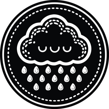Black and white rain cloud with raindrops and smiling face