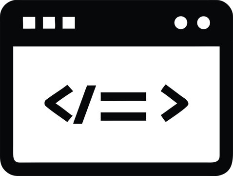 Black and white coding symbol on browser window code programming
