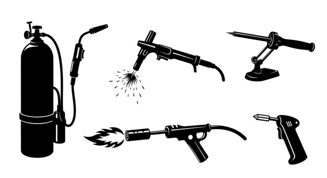 Collection of Welding Torches and Equipment in Black and White.