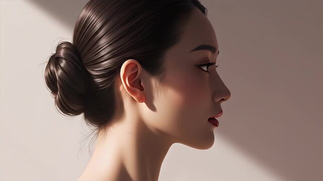 Elegant Asian Woman Profile Portrait Soft Light